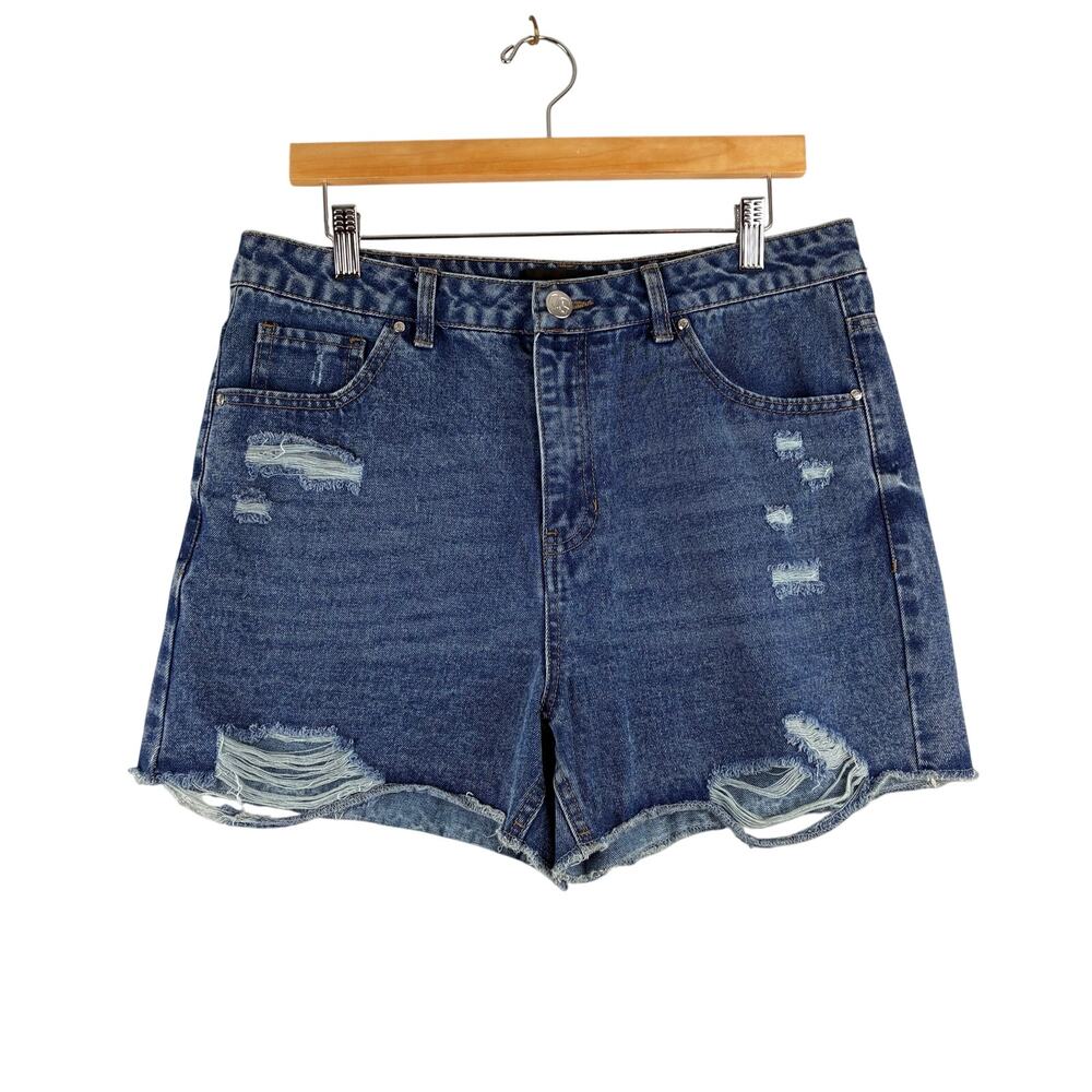 Fashion Nova Distressed Mom Jean Shorts Women's 30(8/10) Acid Wash Blue Denim